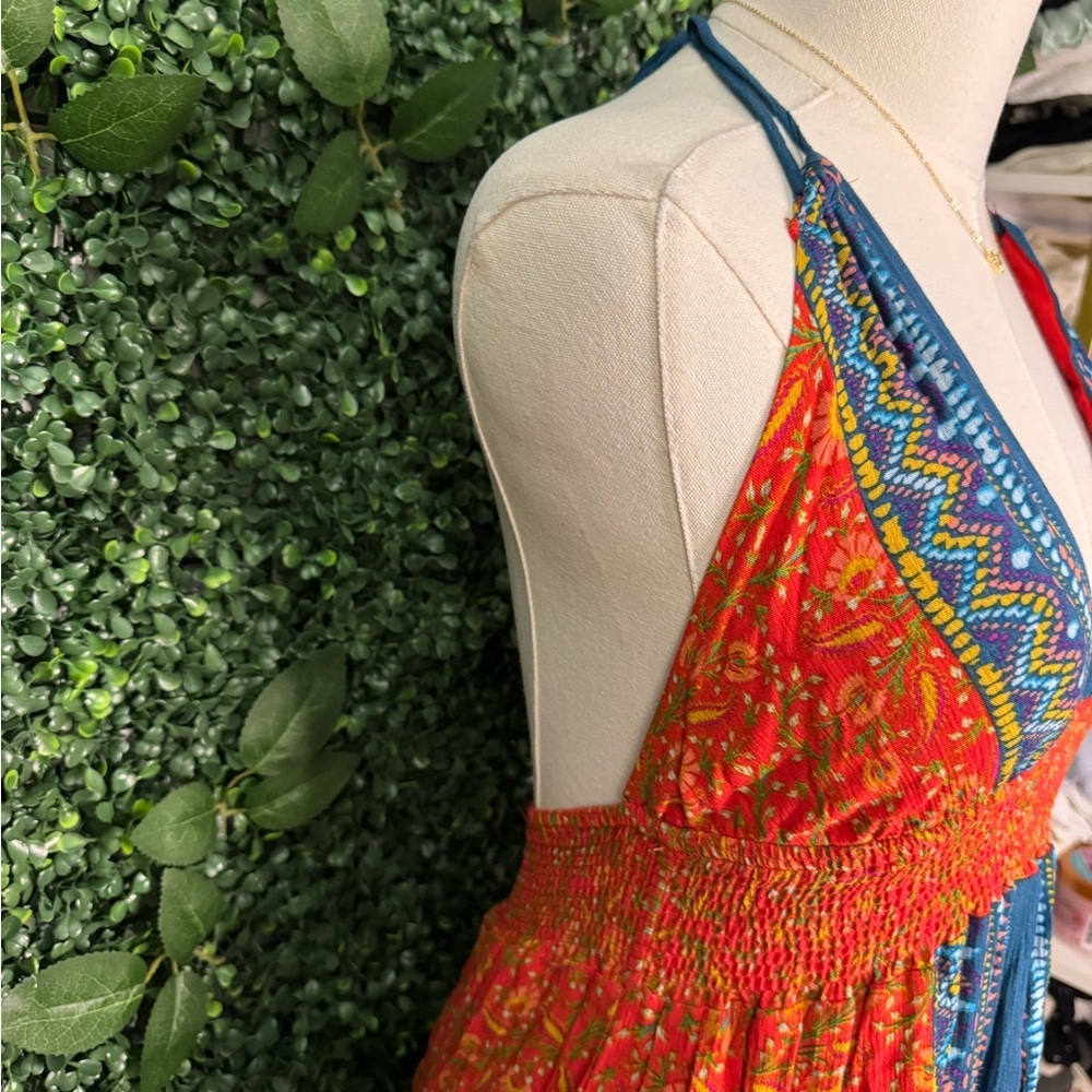 Orange and Blue Patterned Bohemian Maxi Dress - Picture 8 of 9